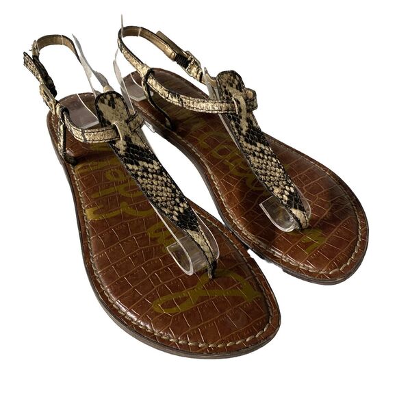 Sam Edelman Geena T Strap Flat Sandal Snake Python Thong Ankle Strap Lea… - Picture 1 of 7